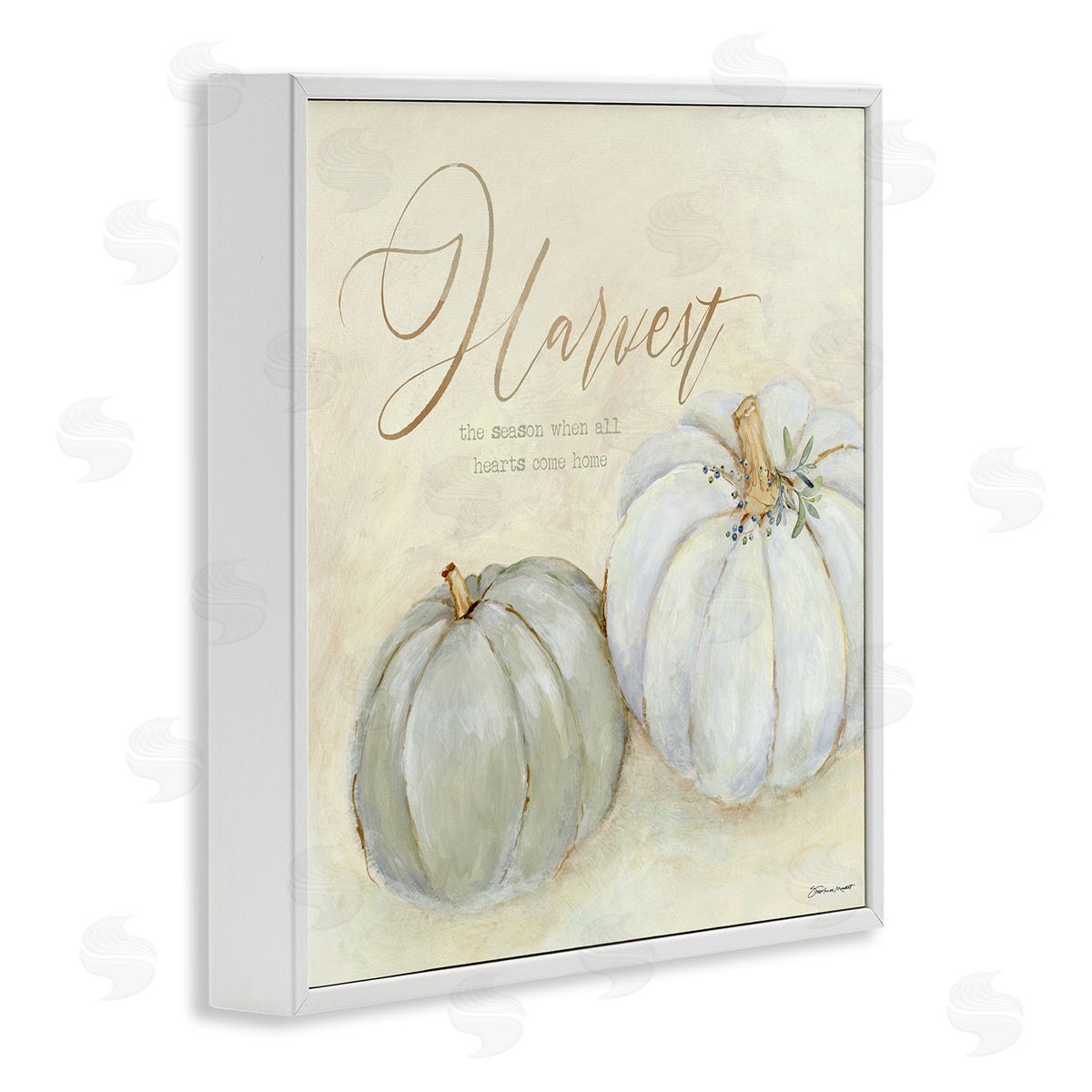 Harvest Pumpkins Autumn Seasonal White Frame Print Wall Art, Home Decor by Stephanie Workman Marrott