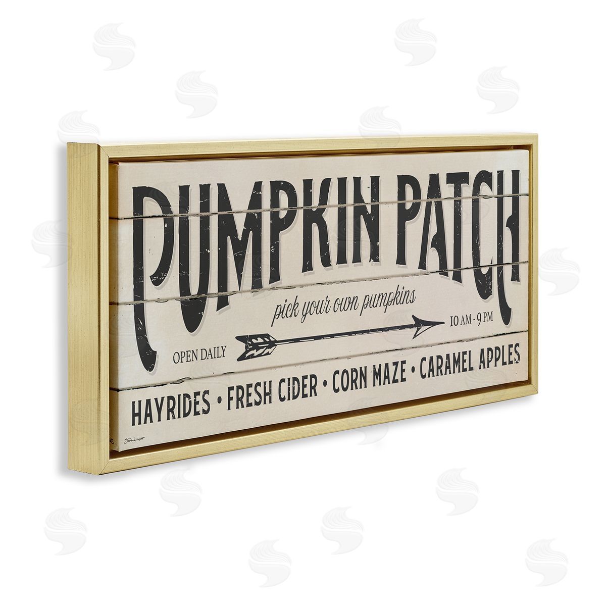 Pumpkin Patch Autumn Sign Gold Floating Frame Canvas Wall Art, Home Decor by Stephanie Workman Marrott