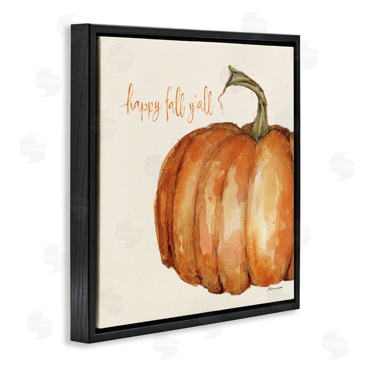 Happy Fall Yall Pumpkin Black Floating Frame Canvas Wall Art, Home Decor by Stephanie Workman Marrott