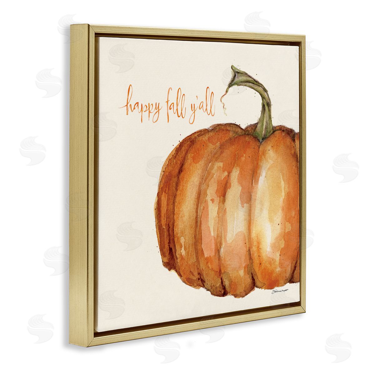Happy Fall Yall Pumpkin Gold Floating Frame Canvas Wall Art, Home Decor by Stephanie Workman Marrott