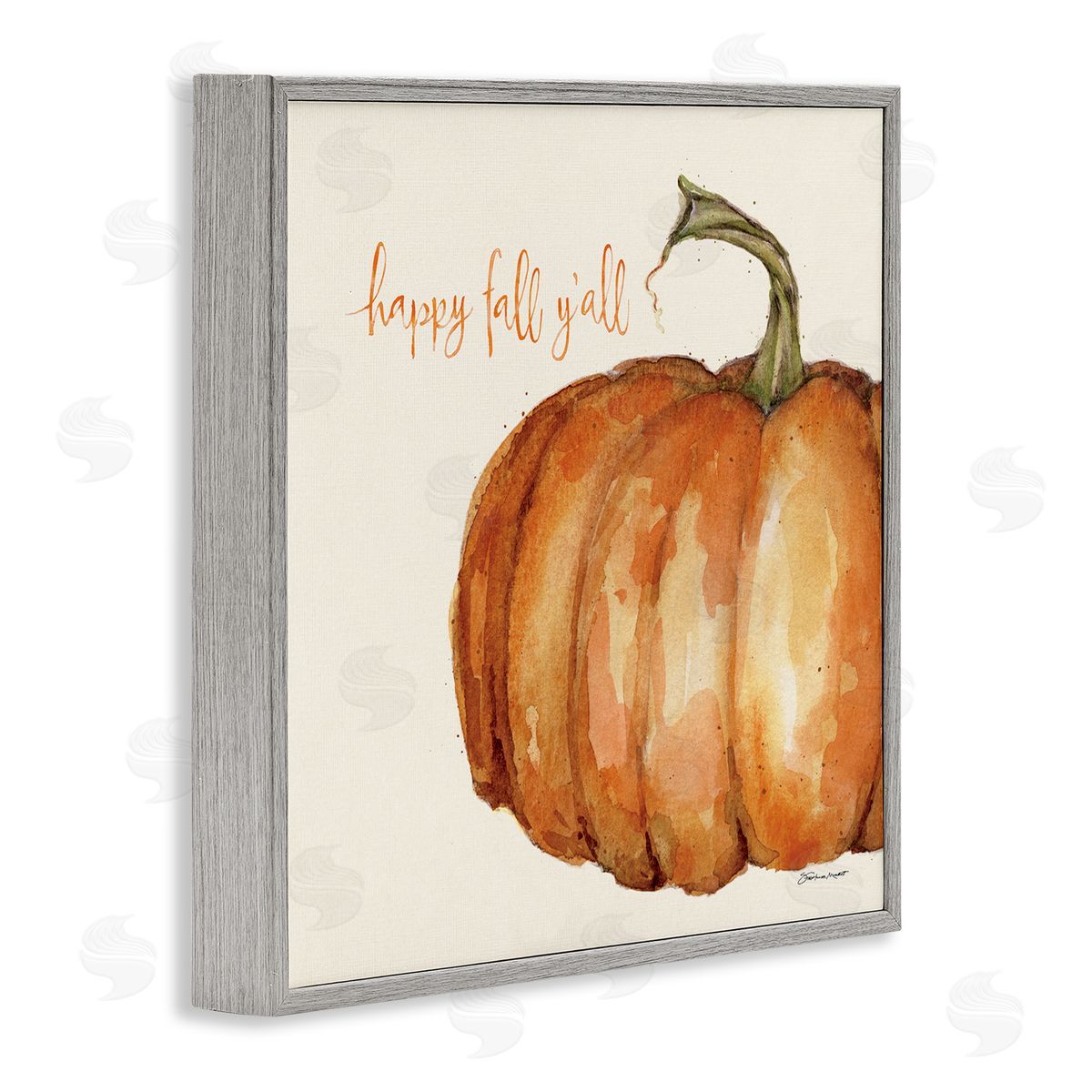 Happy Fall Yall Pumpkin Grey Frame Print Wall Art, Home Decor by Stephanie Workman Marrott