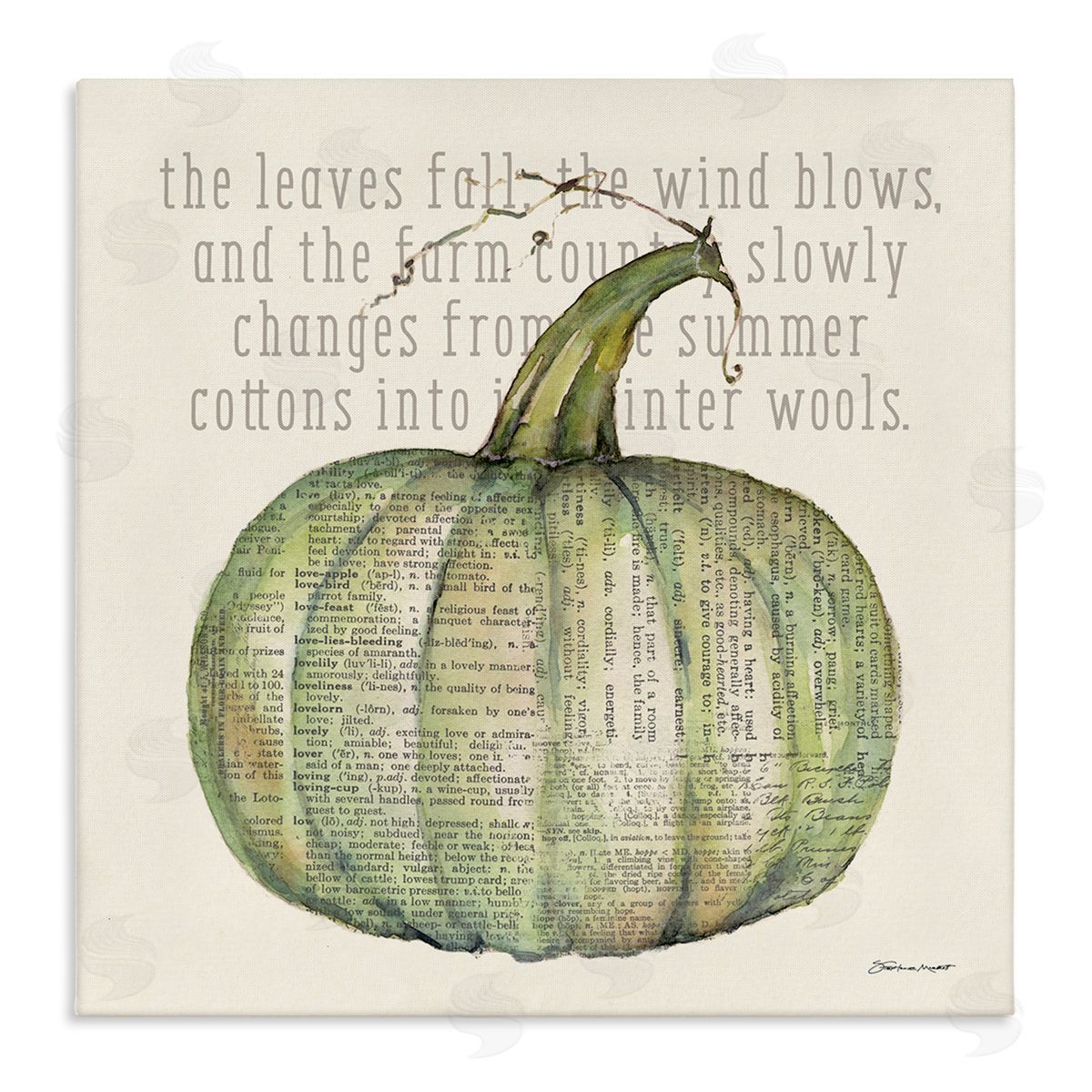 Leaves Fall Green Pumpkin Canvas Wall Art, Home Decor by Stephanie Workman Marrott