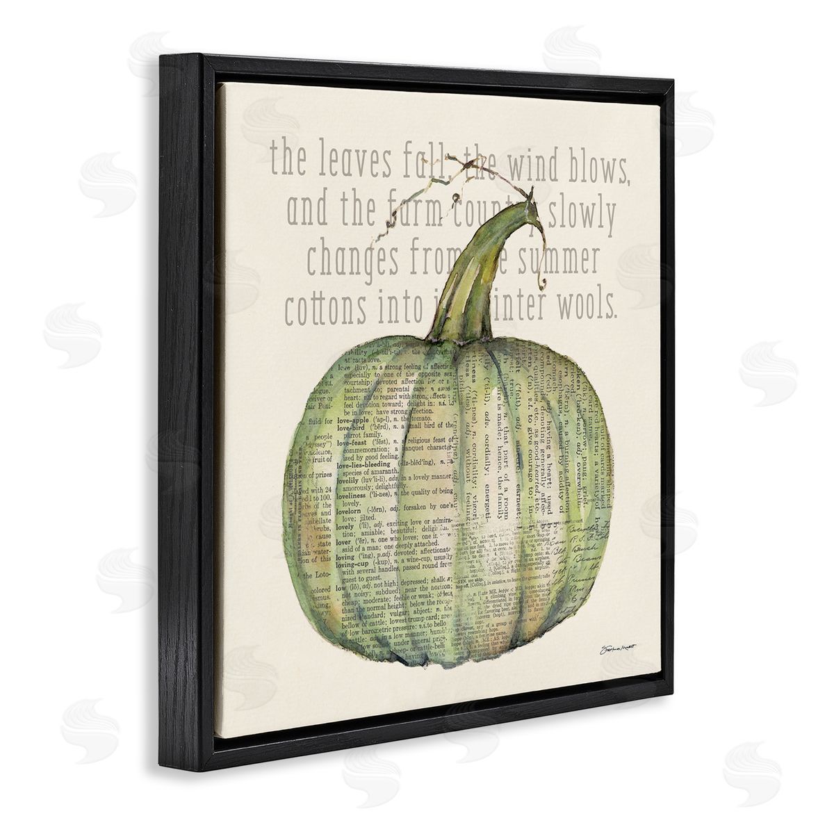 Leaves Fall Green Pumpkin Black Floating Frame Canvas Wall Art, Home Decor by Stephanie Workman Marrott