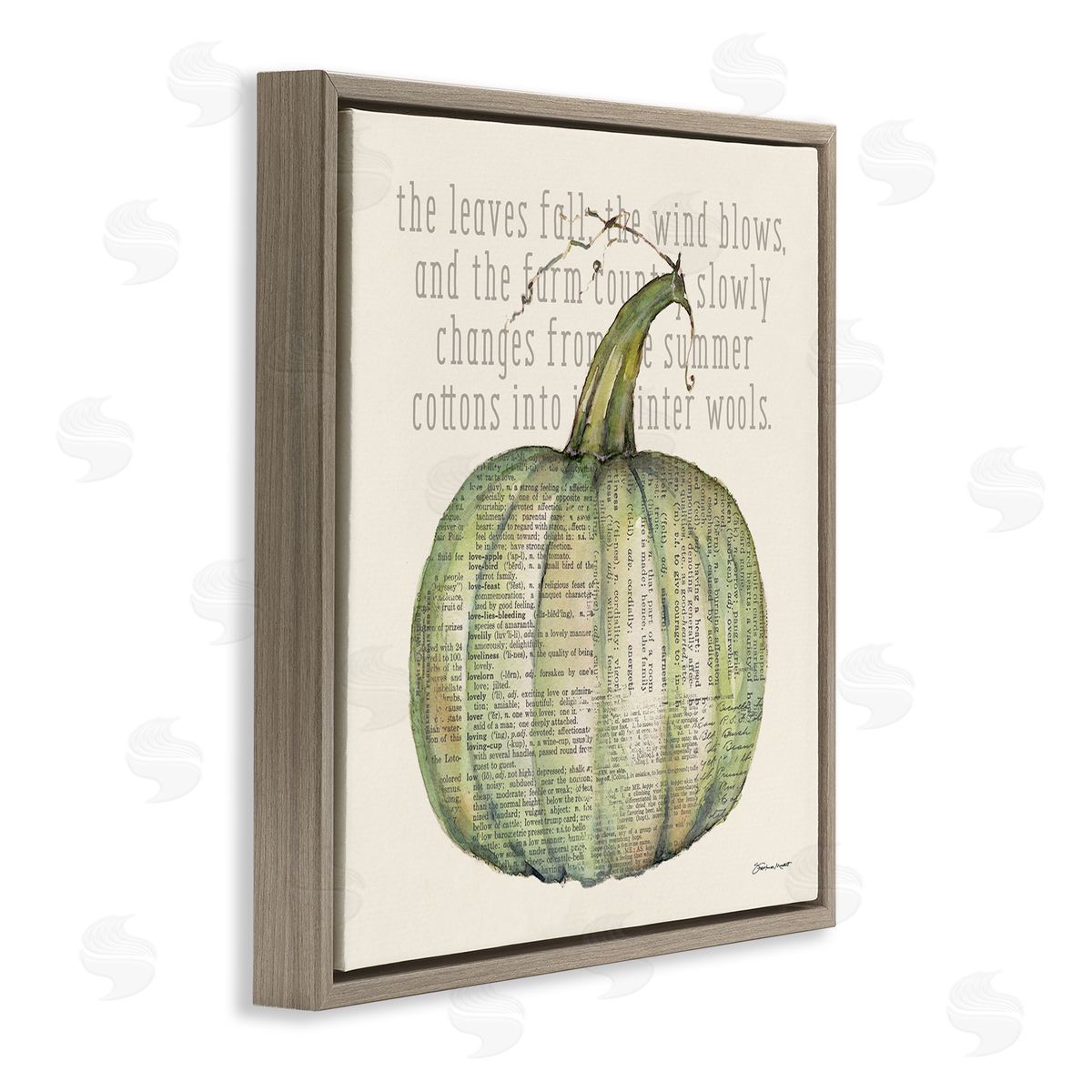 Leaves Fall Green Pumpkin Brown Floating Frame Canvas Wall Art, Home Decor by Stephanie Workman Marrott