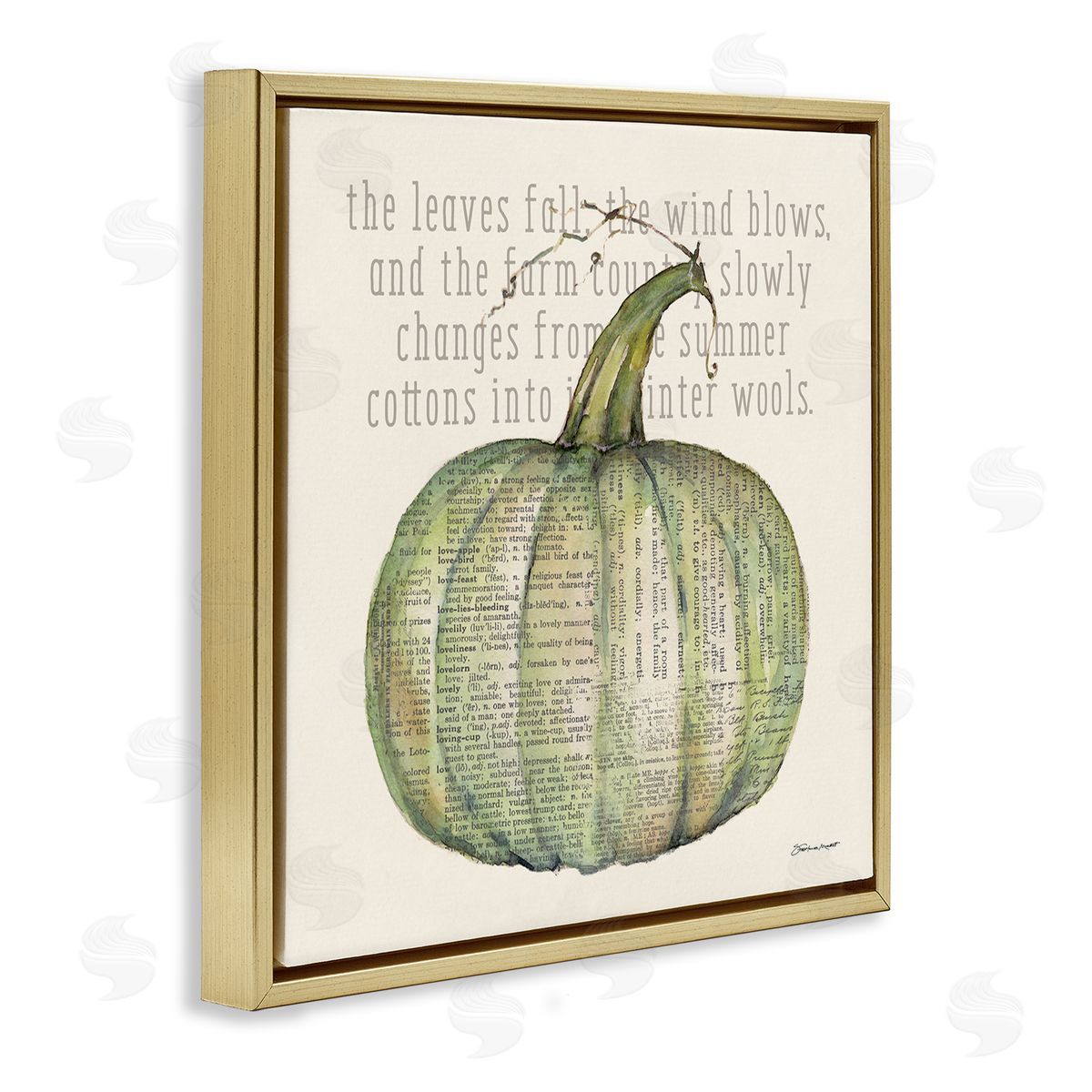 Leaves Fall Green Pumpkin Gold Floating Frame Canvas Wall Art, Home Decor by Stephanie Workman Marrott
