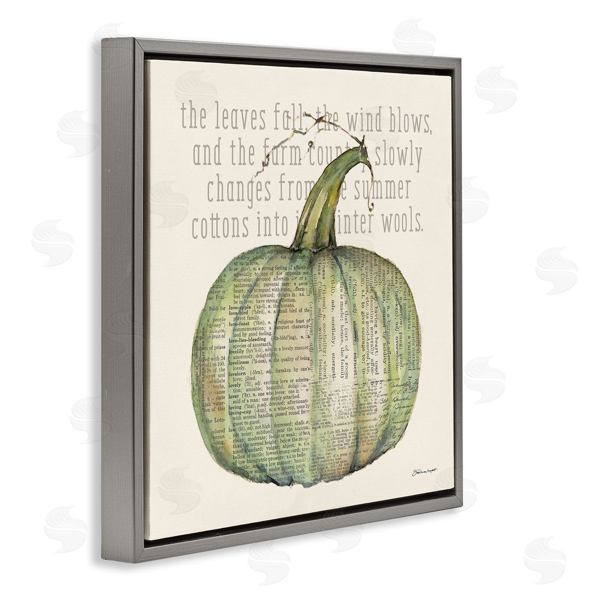 Leaves Fall Green Pumpkin Grey Floating Frame Canvas Wall Art, Home Decor by Stephanie Workman Marrott
