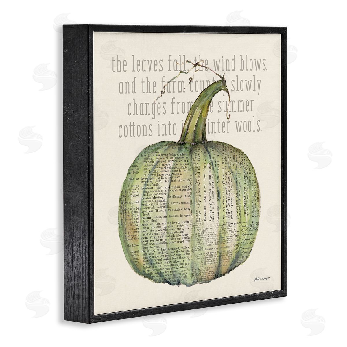 Leaves Fall Green Pumpkin Black Frame Print Wall Art, Home Decor by Stephanie Workman Marrott