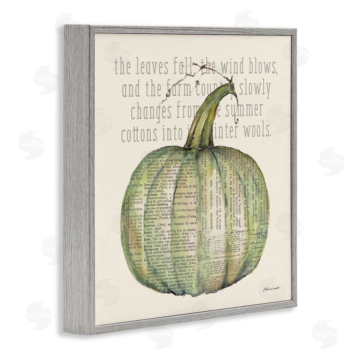 Leaves Fall Green Pumpkin Grey Frame Print Wall Art, Home Decor by Stephanie Workman Marrott
