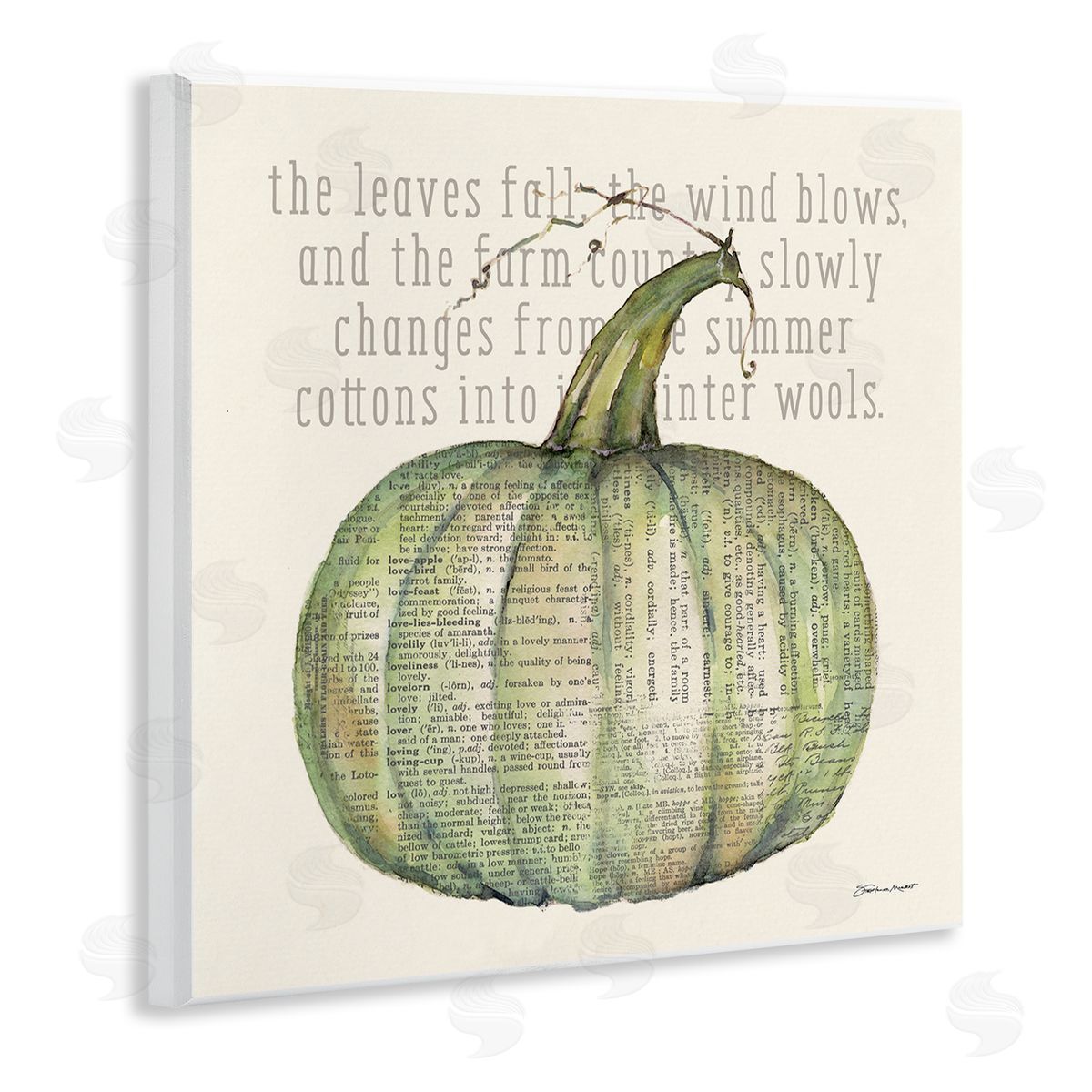 Leaves Fall Green Pumpkin Wood Plaque Wall Art, Home Decor by Stephanie Workman Marrott