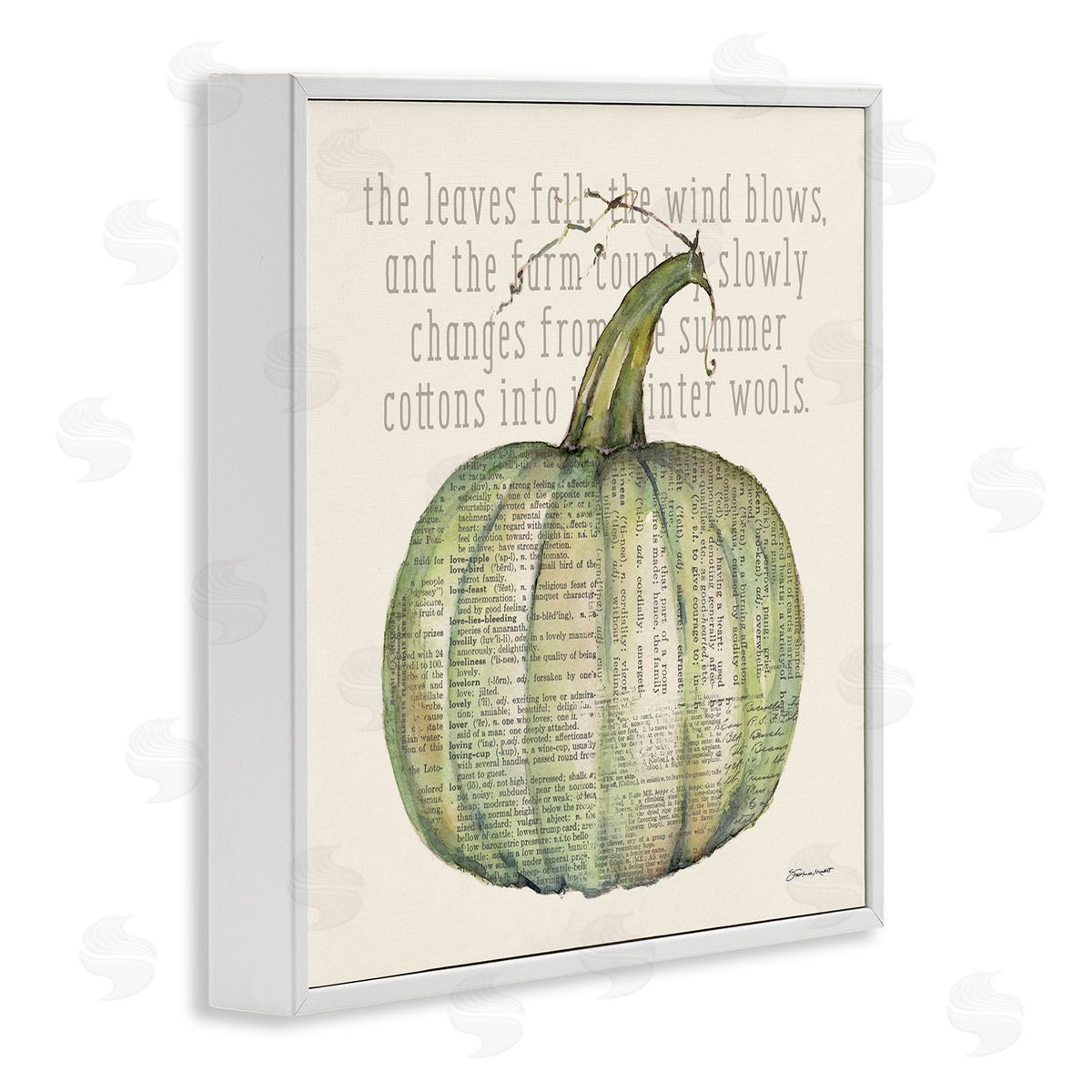 Leaves Fall Green Pumpkin White Frame Print Wall Art, Home Decor by Stephanie Workman Marrott