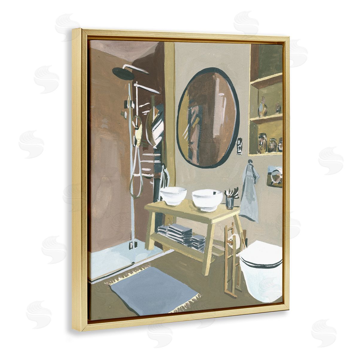 Modern Bathroom Interior Design Gold Floating Frame Canvas Wall Art, Home Decor by Melissa Wang