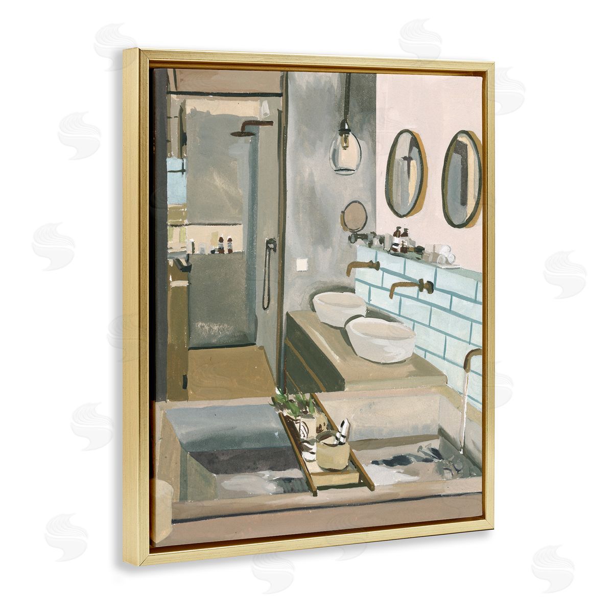 Running Bath Bathroom Interior Gold Floating Frame Canvas Wall Art, Home Decor by Melissa Wang
