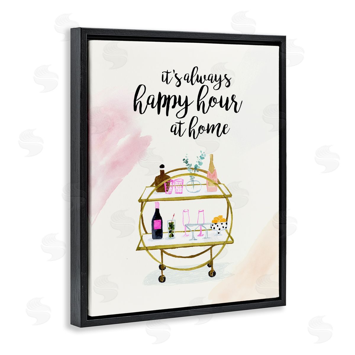 Always Happy Hour Home Black Floating Frame Canvas Wall Art, Home Decor by Victoria Borges