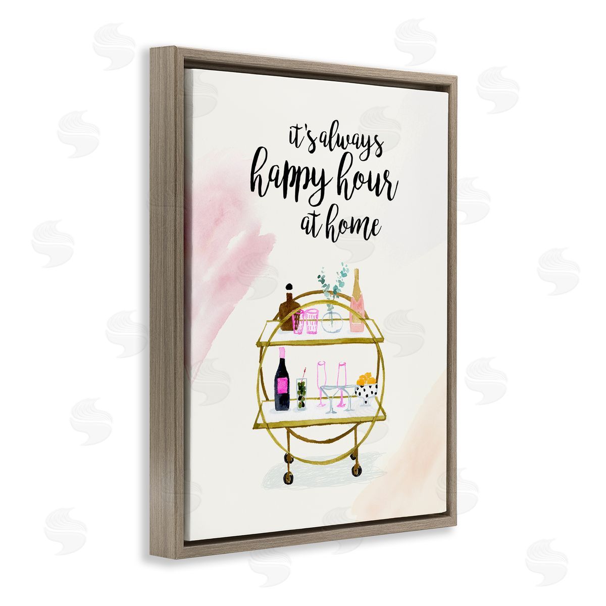 Always Happy Hour Home Brown Floating Frame Canvas Wall Art, Home Decor by Victoria Borges