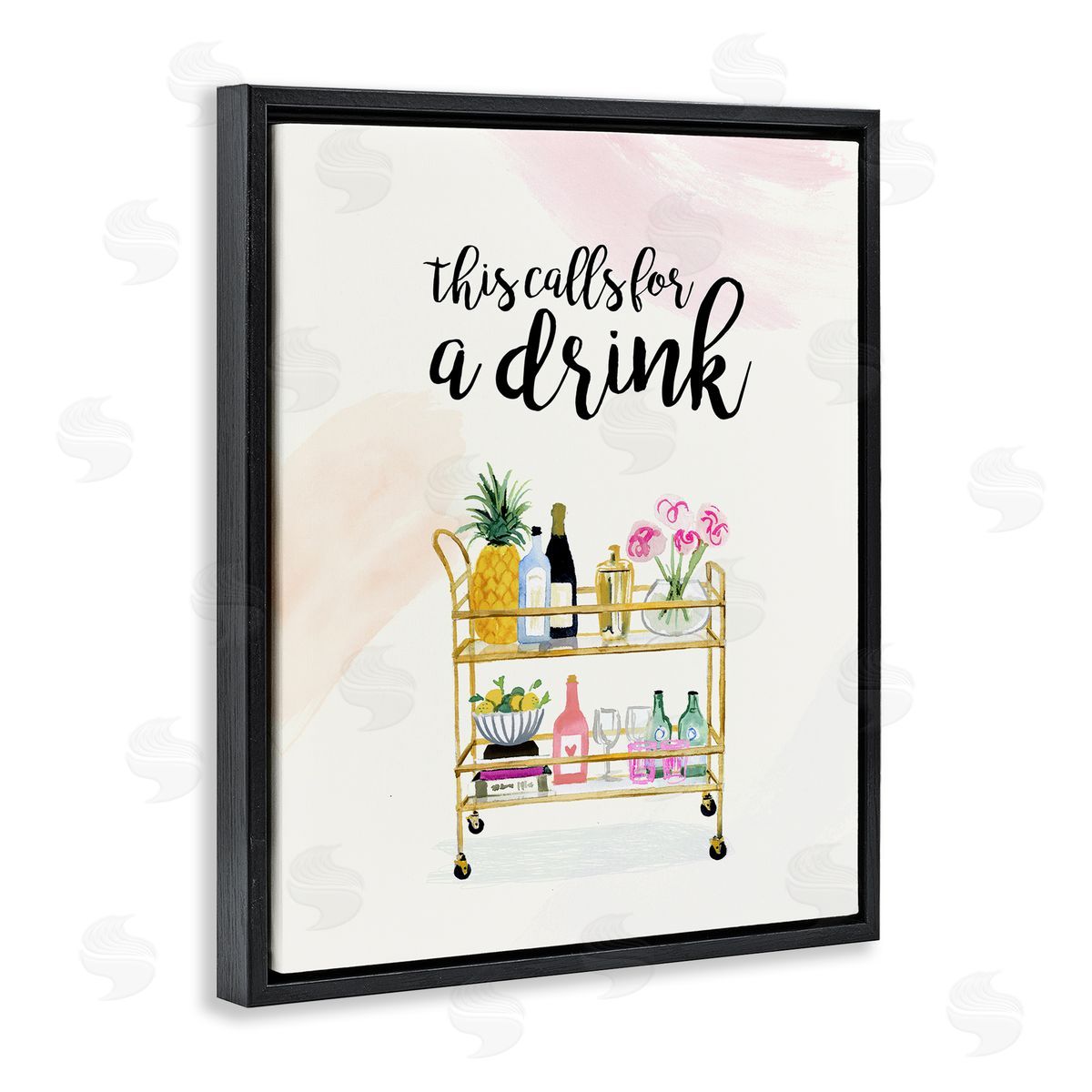 Calls for a Drink Quote Black Floating Frame Canvas Wall Art, Home Decor by Victoria Borges