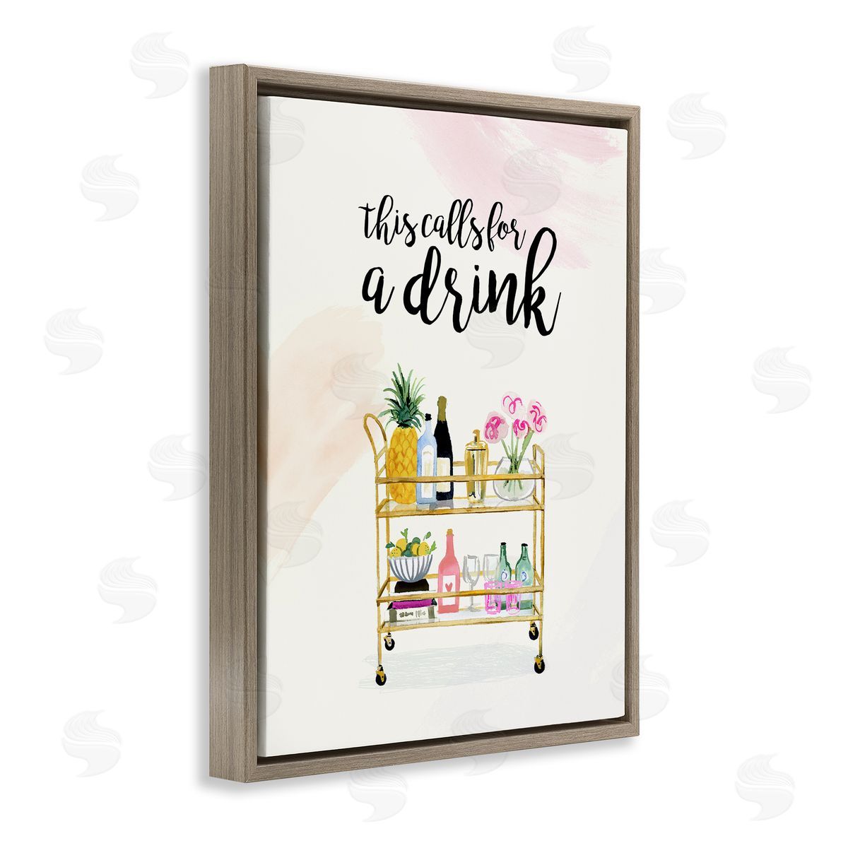 Calls for a Drink Quote Brown Floating Frame Canvas Wall Art, Home Decor by Victoria Borges