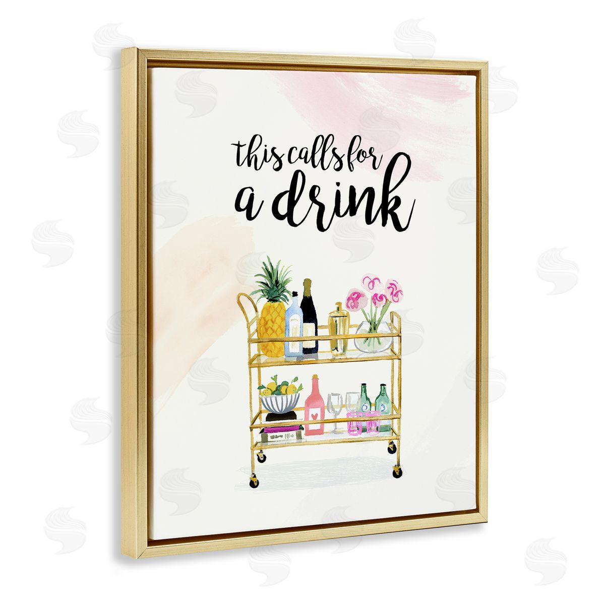 Calls for a Drink Quote Gold Floating Frame Canvas Wall Art, Home Decor by Victoria Borges