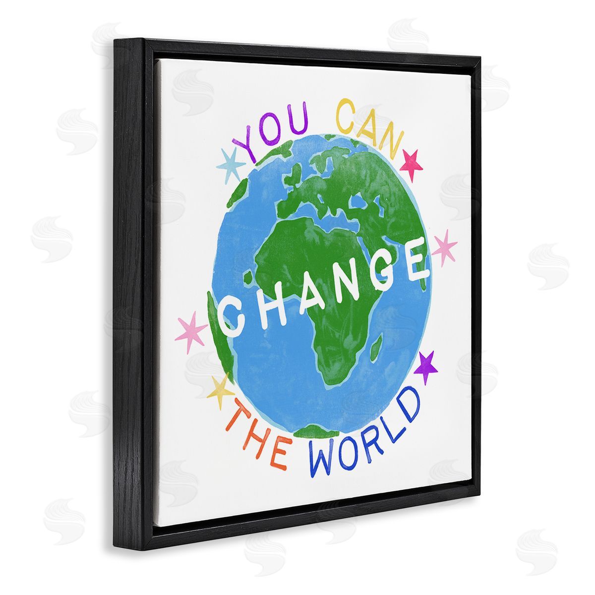 Change the World Kids Quote Black Floating Frame Canvas Wall Art, Home Decor by June Erica Vess