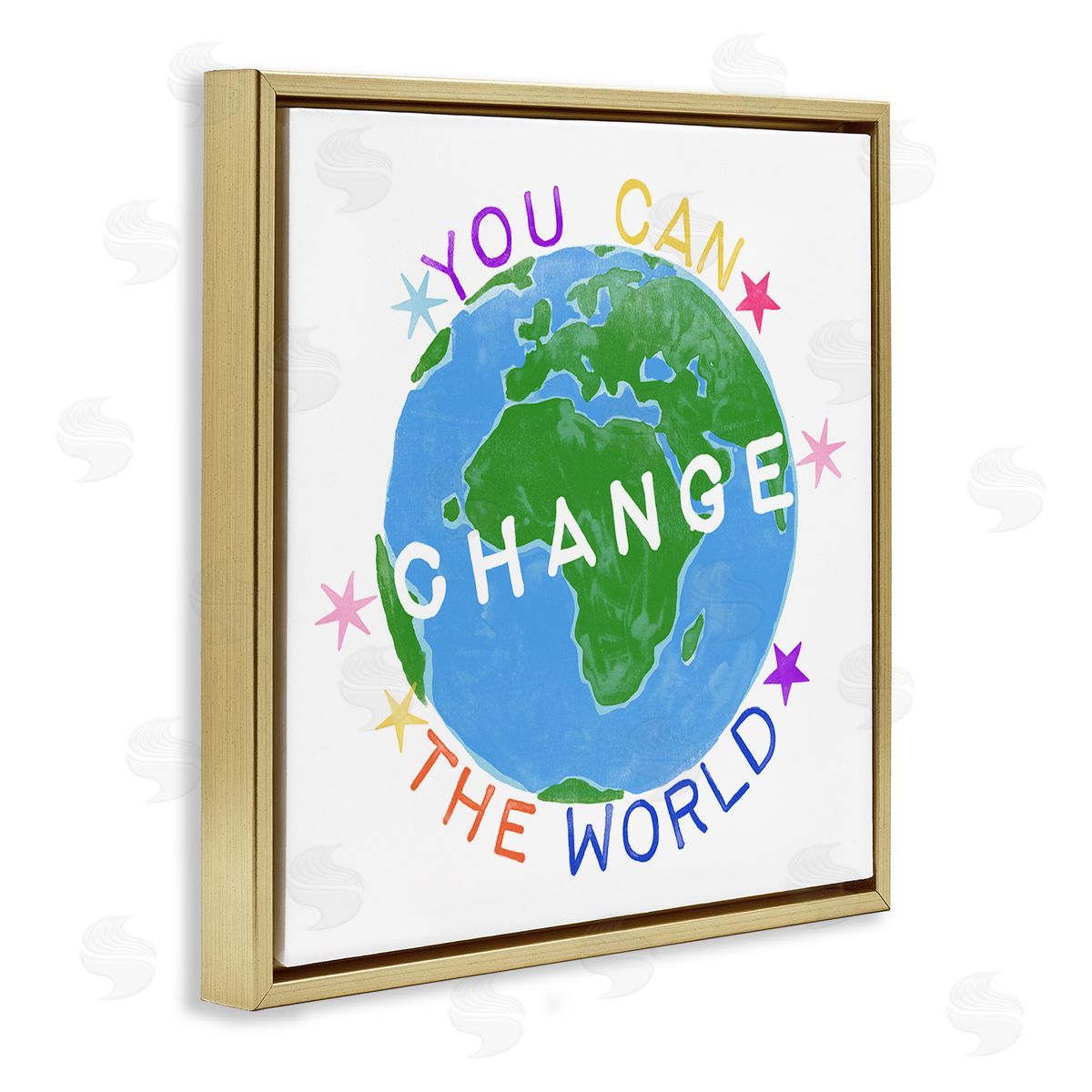 Change the World Kids Quote Gold Floating Frame Canvas Wall Art, Home Decor by June Erica Vess