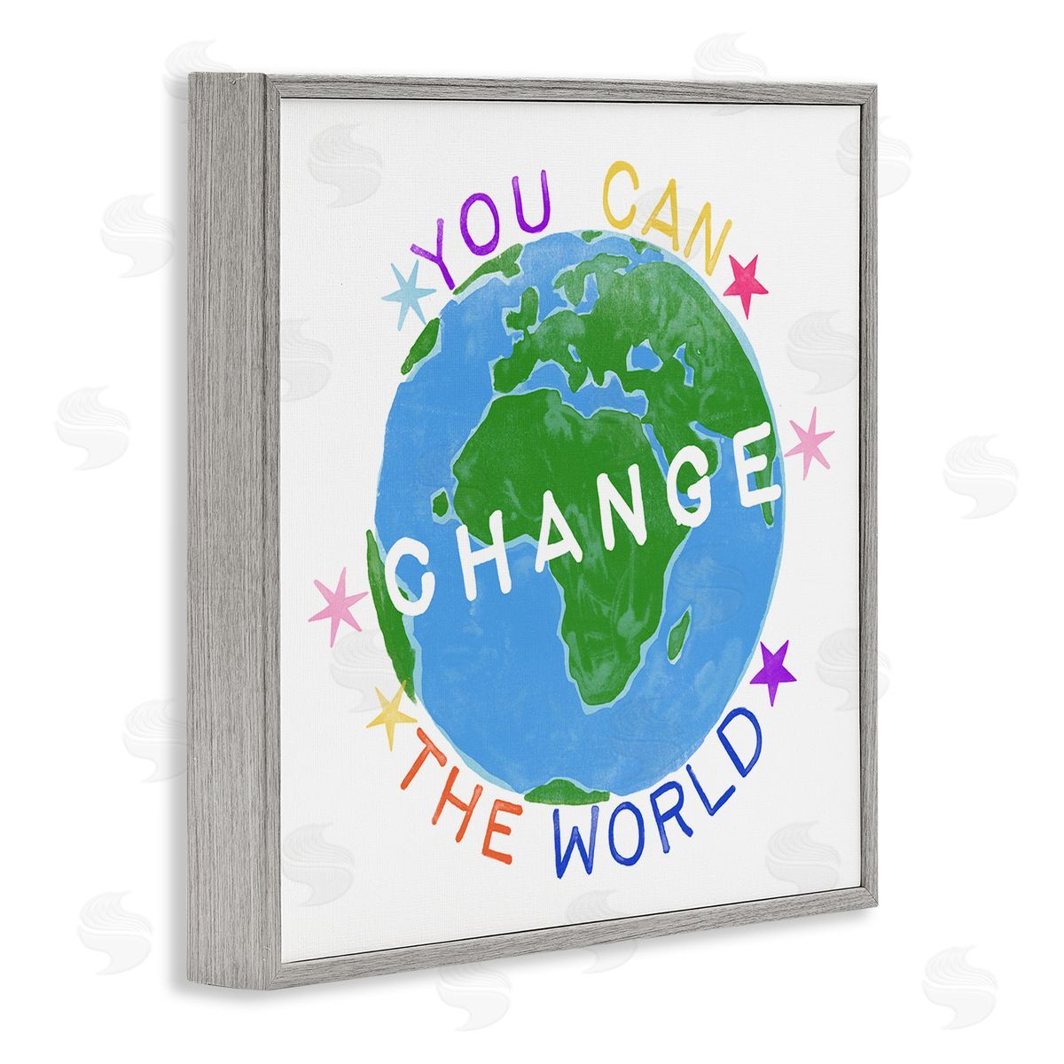 Change the World Kids Quote Grey Frame Print Wall Art, Home Decor by June Erica Vess