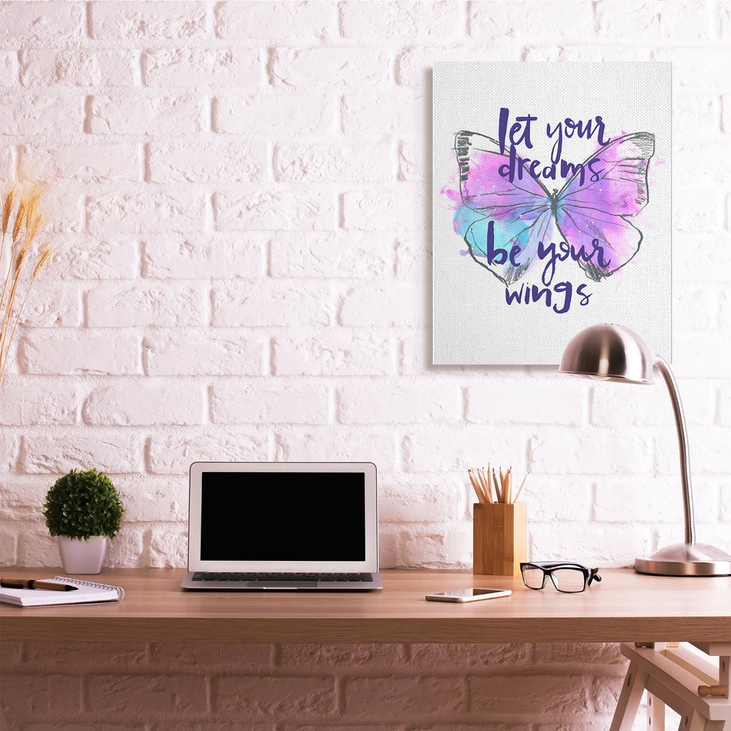 Dreams Quote Purple Butterfly Canvas Wall Art in Room, Home Decor by Jennifer Paxton Parker