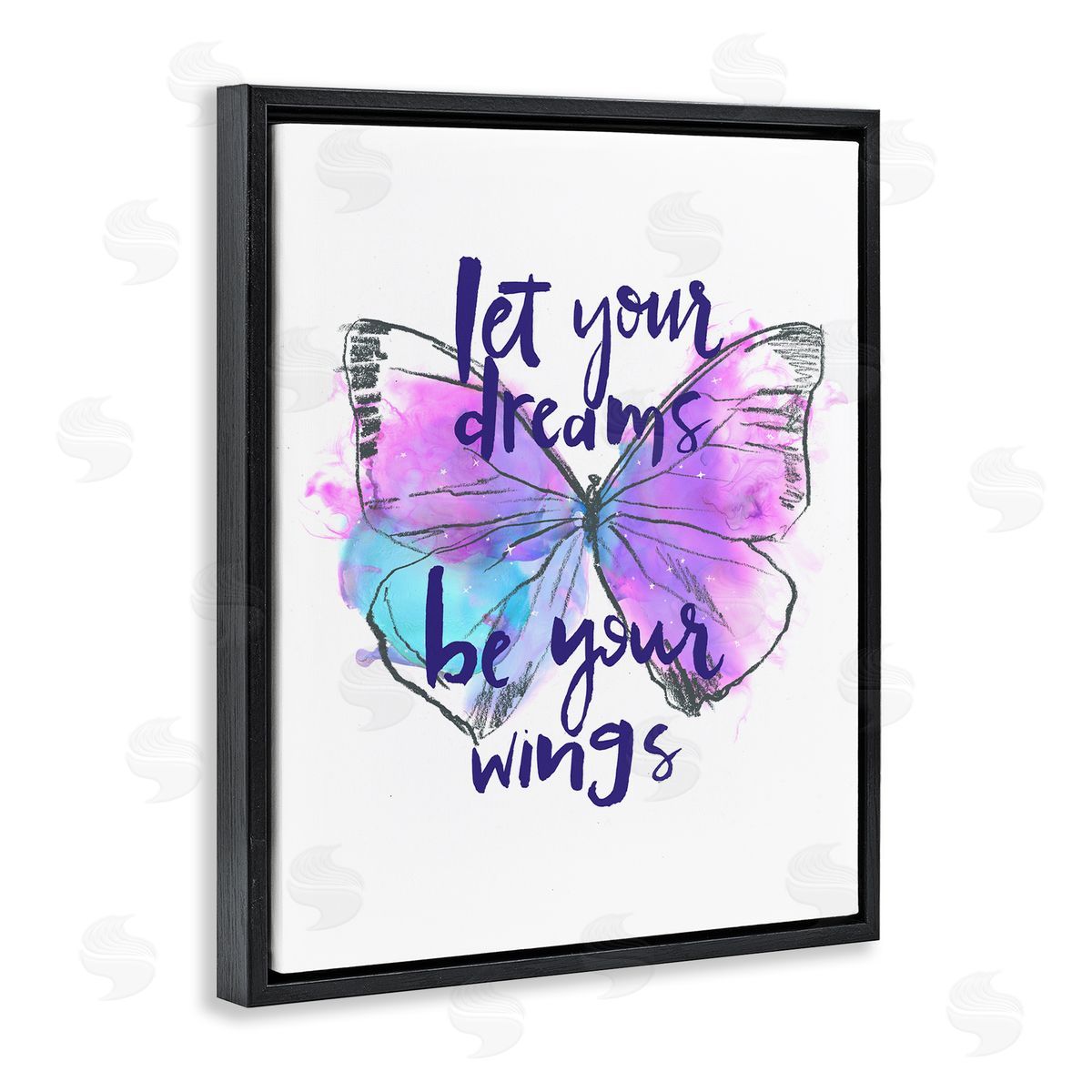 Dreams Quote Purple Butterfly Black Floating Frame Canvas Wall Art, Home Decor by Jennifer Paxton Parker