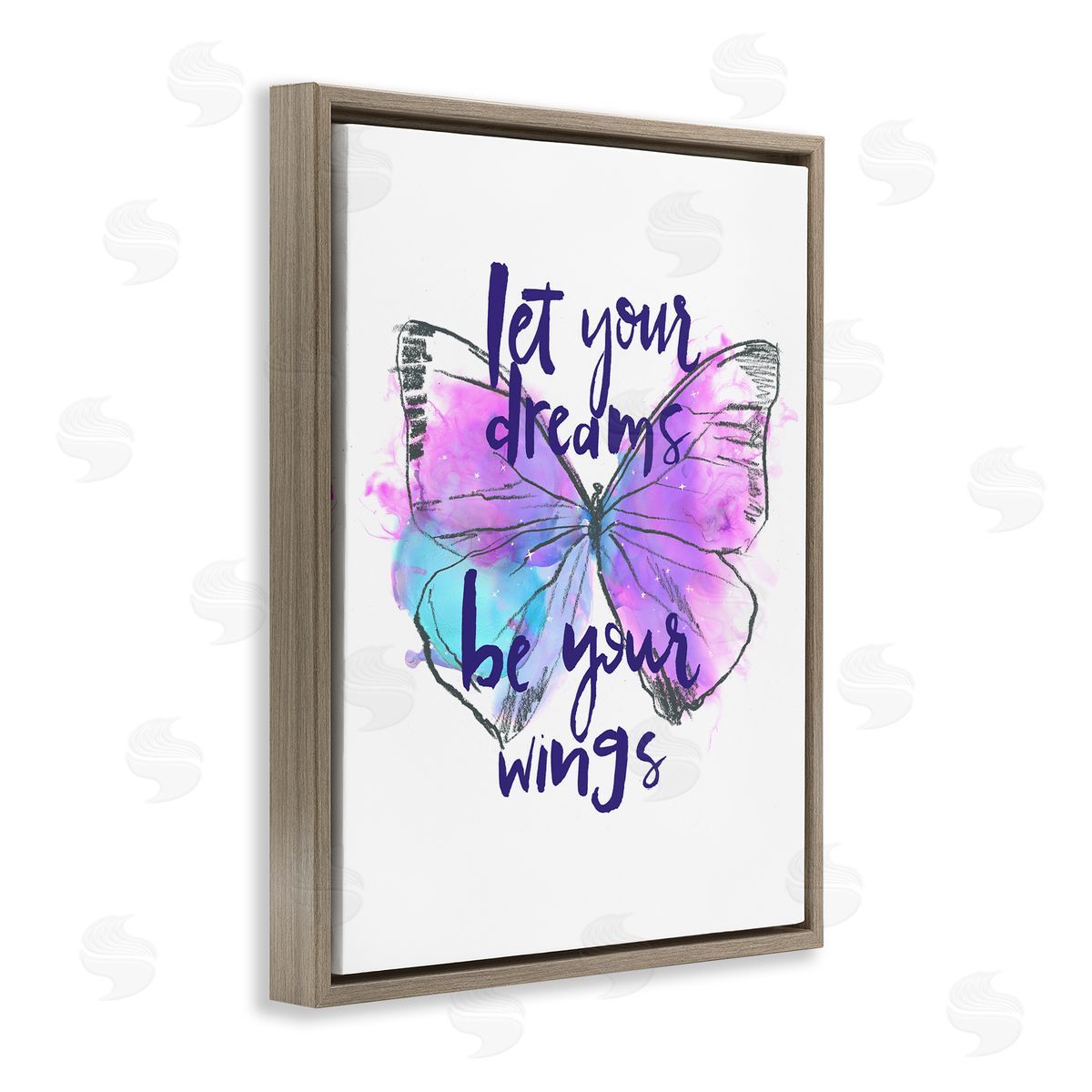 Dreams Quote Purple Butterfly Brown Floating Frame Canvas Wall Art, Home Decor by Jennifer Paxton Parker