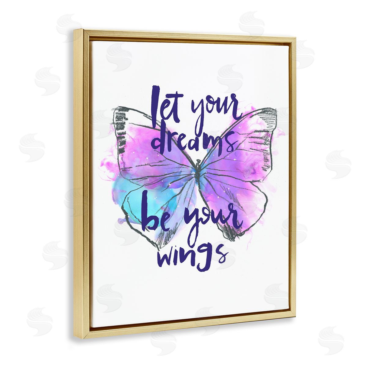 Dreams Quote Purple Butterfly Gold Floating Frame Canvas Wall Art, Home Decor by Jennifer Paxton Parker
