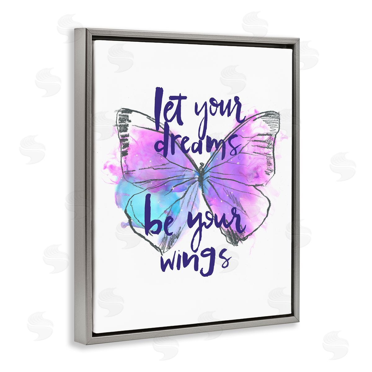 Dreams Quote Purple Butterfly Grey Floating Frame Canvas Wall Art, Home Decor by Jennifer Paxton Parker