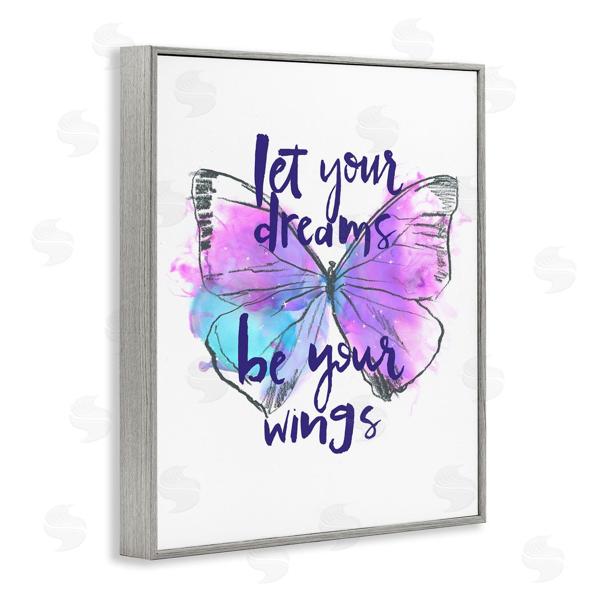Dreams Quote Purple Butterfly Grey Frame Print Wall Art, Home Decor by Jennifer Paxton Parker