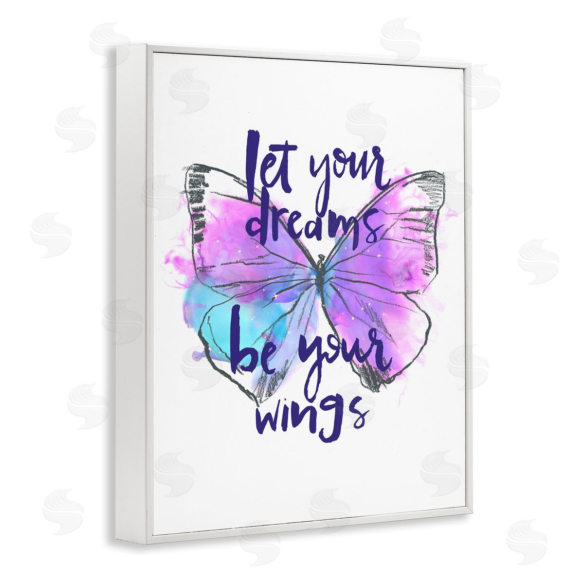 Dreams Quote Purple Butterfly White Frame Print Wall Art, Home Decor by Jennifer Paxton Parker