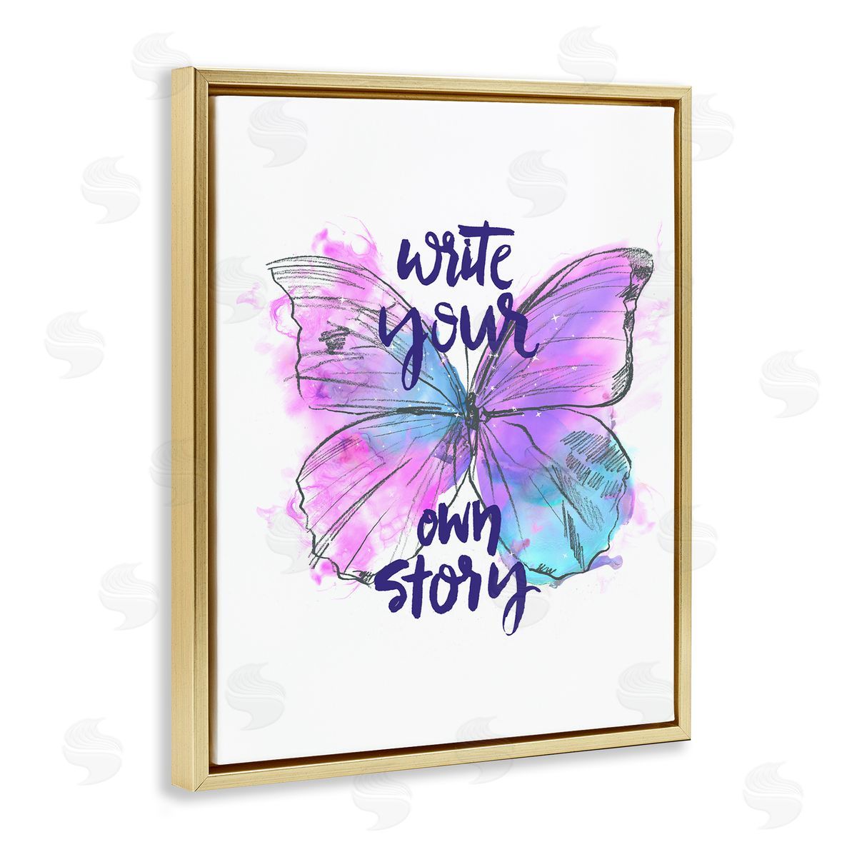 Write Your Story Butterfly Gold Floating Frame Canvas Wall Art, Home Decor by Jennifer Paxton Parker