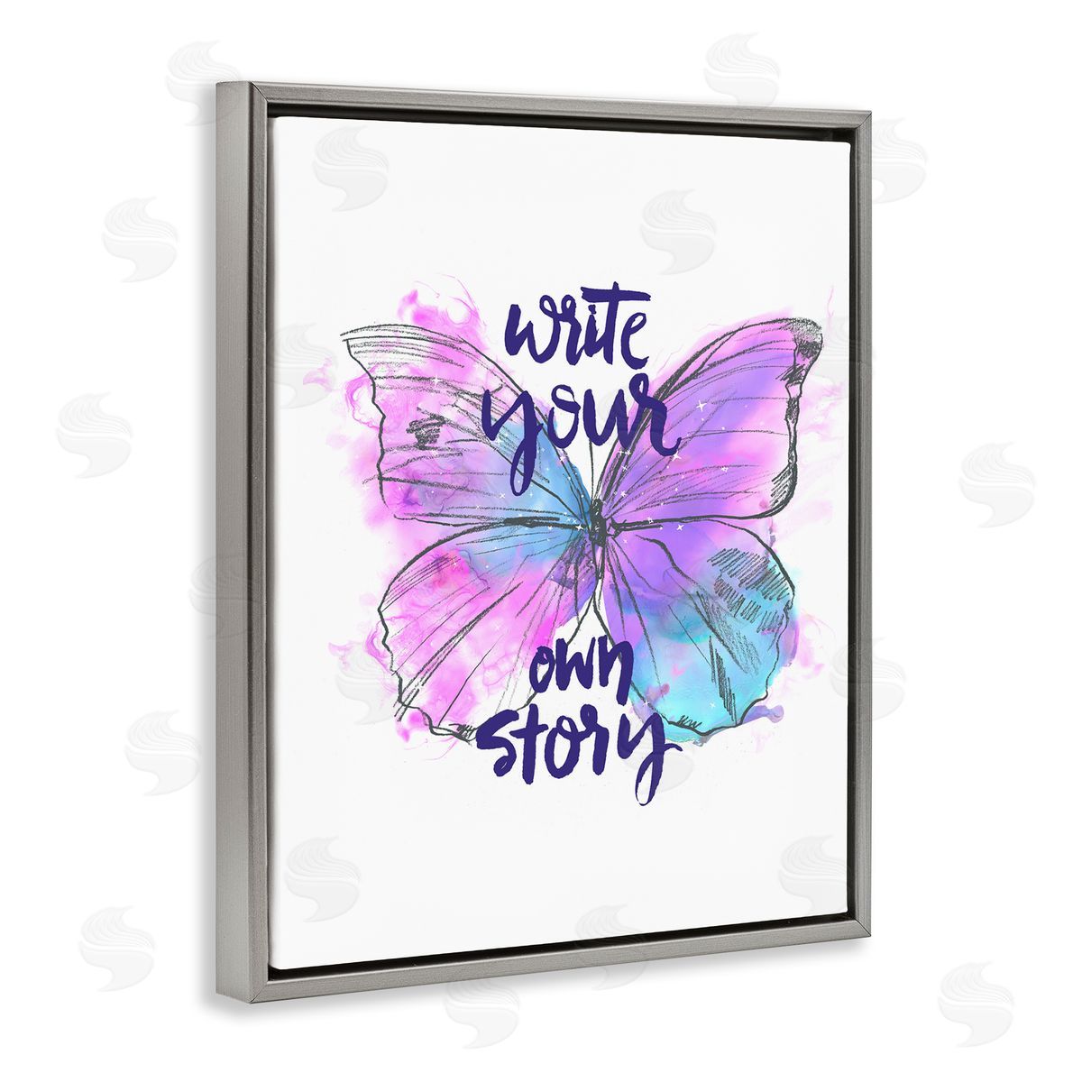 Write Your Story Butterfly Grey Floating Frame Canvas Wall Art, Home Decor by Jennifer Paxton Parker