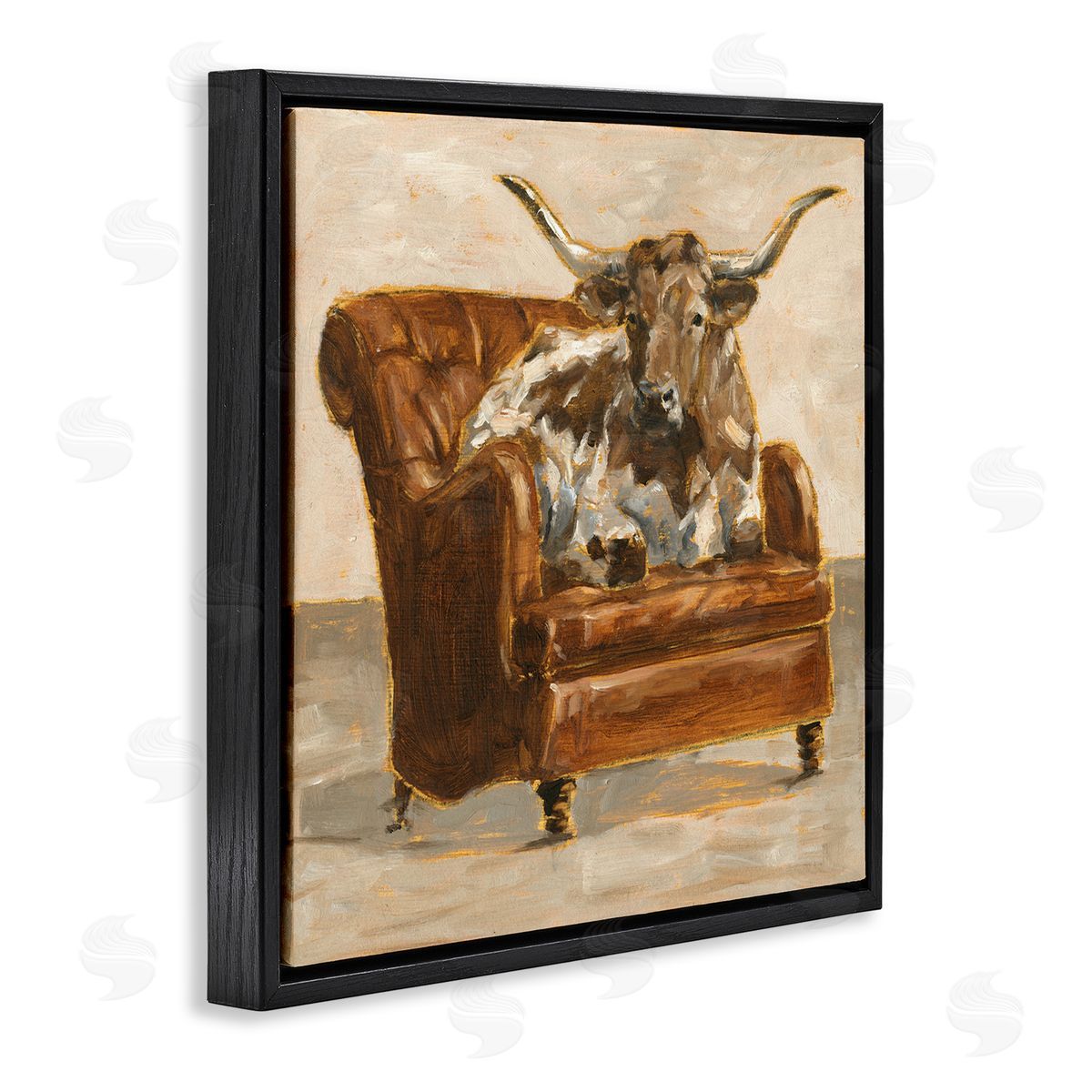 Abstract Bull Livingroom Chair Black Floating Frame Canvas Wall Art, Home Decor by Ethan Harper