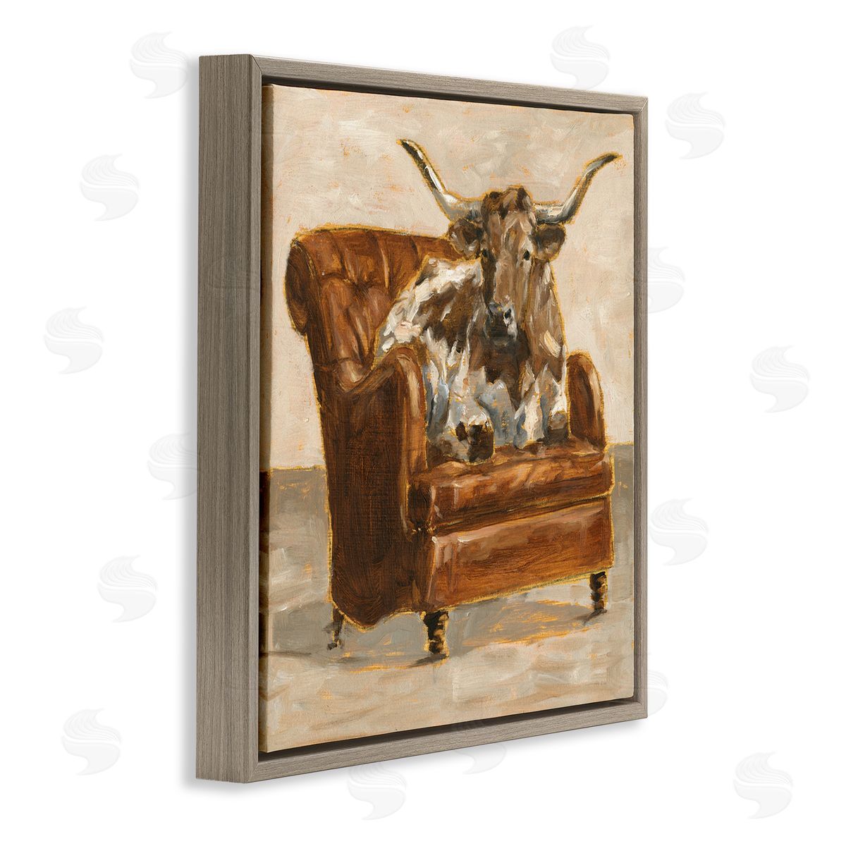 Abstract Bull Livingroom Chair Brown Floating Frame Canvas Wall Art, Home Decor by Ethan Harper
