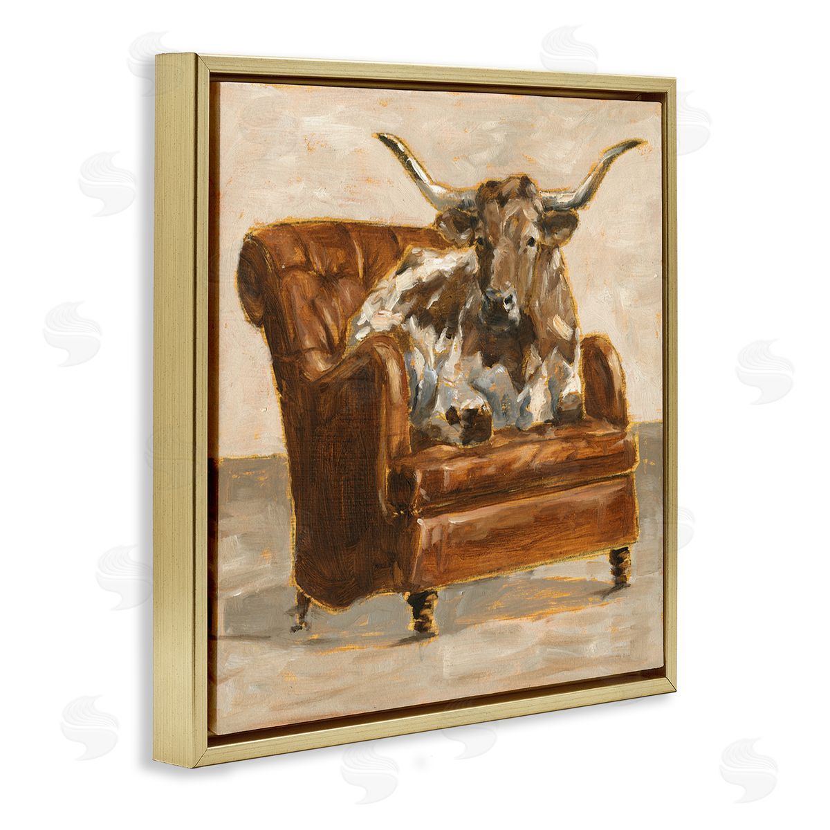 Abstract Bull Livingroom Chair Gold Floating Frame Canvas Wall Art, Home Decor by Ethan Harper