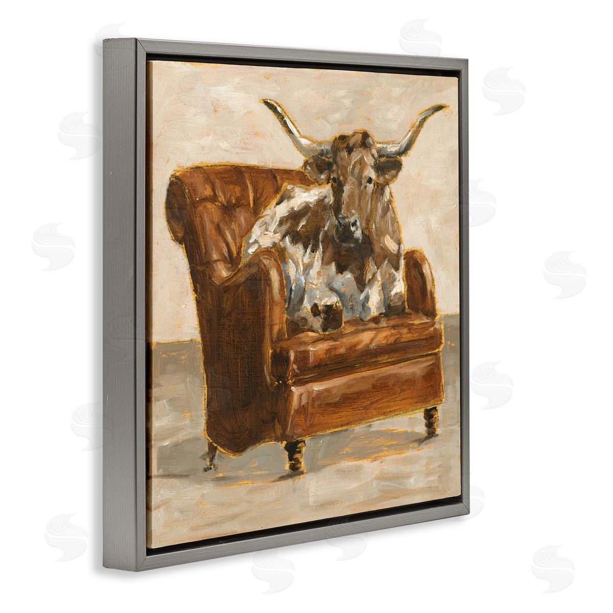Abstract Bull Livingroom Chair Grey Floating Frame Canvas Wall Art, Home Decor by Ethan Harper