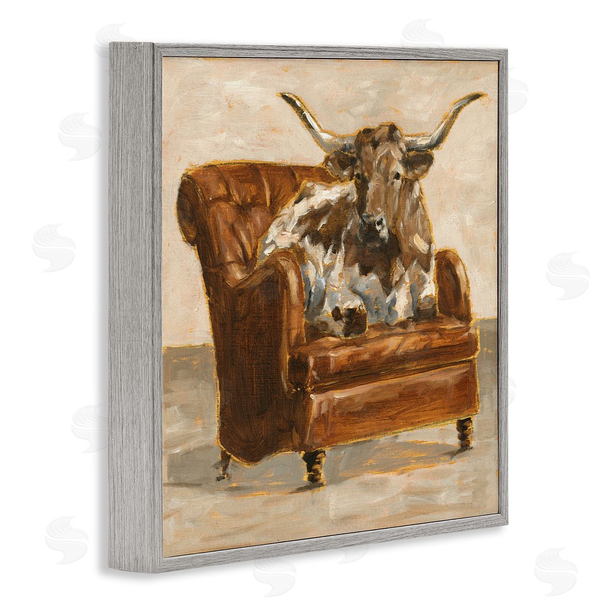Abstract Bull Livingroom Chair Grey Frame Print Wall Art, Home Decor by Ethan Harper