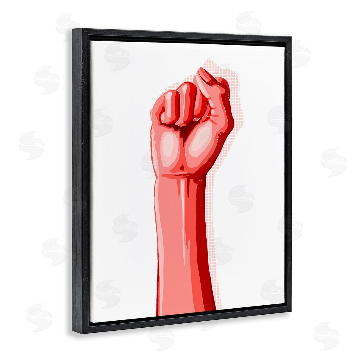 Red Pop Raised Fist Black Floating Frame Canvas Wall Art, Home Decor by Grace Popp