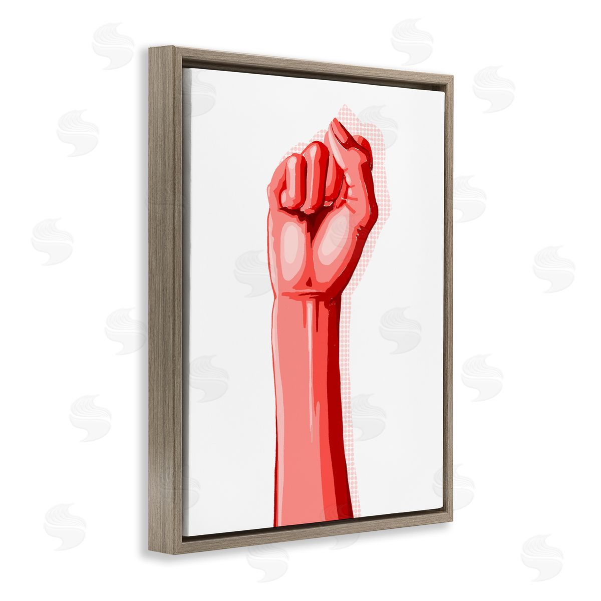Red Pop Raised Fist Brown Floating Frame Canvas Wall Art, Home Decor by Grace Popp
