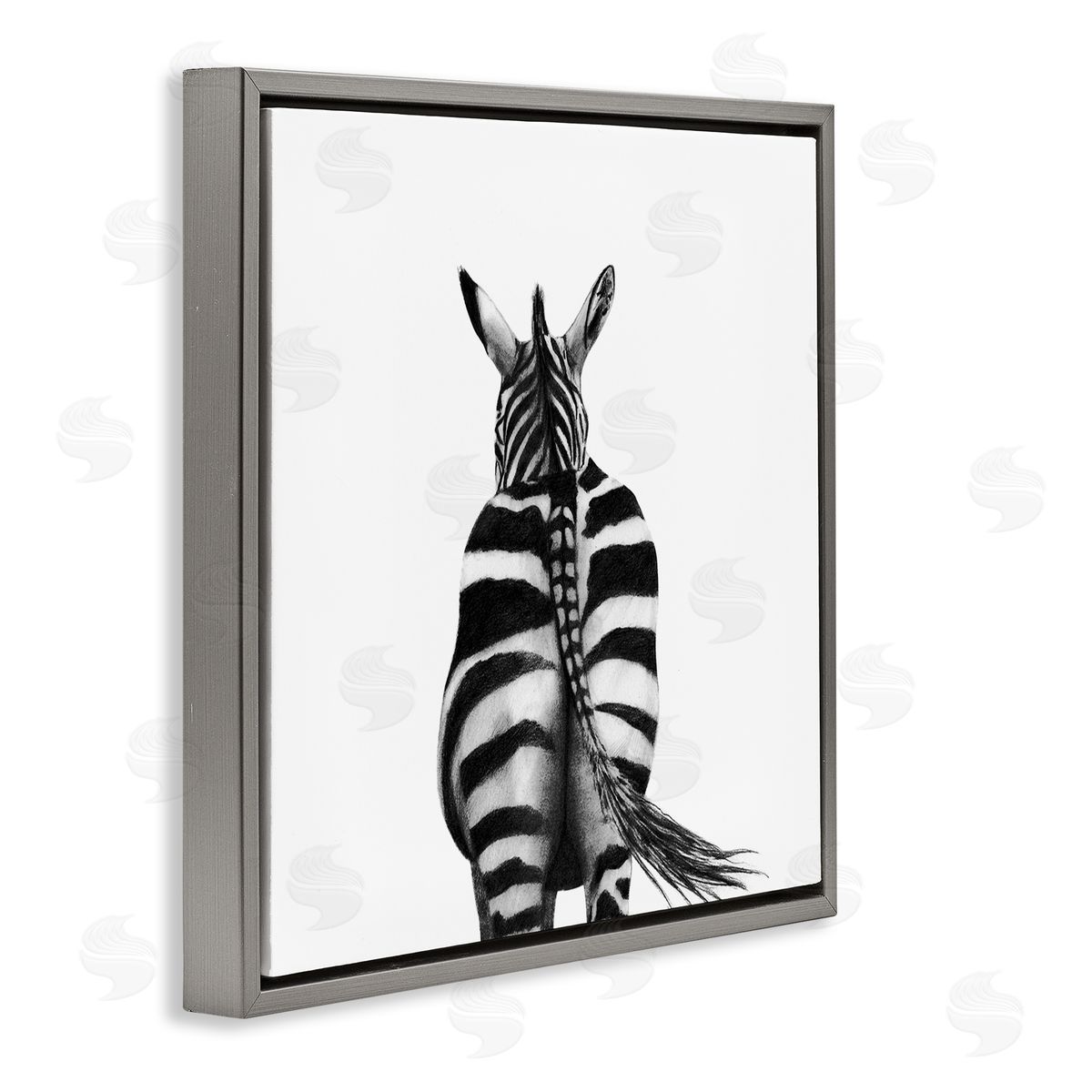 Zebra Butt Portrait Grey Floating Frame Canvas Wall Art, Home Decor by Victoria Borges