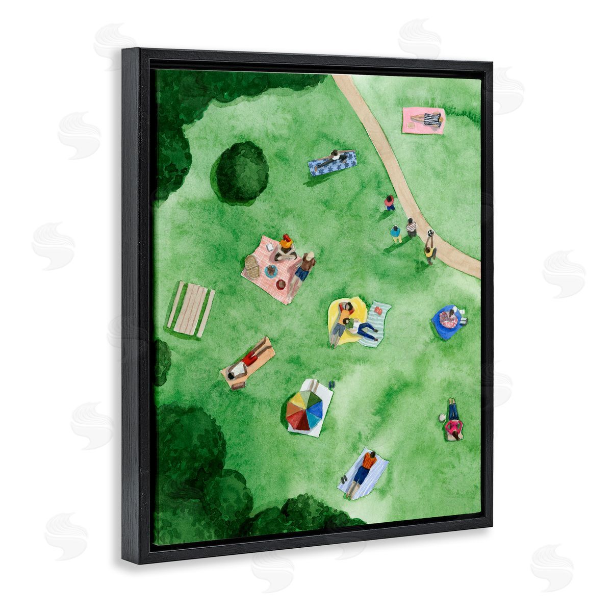 Kid's Summer Park Activities Black Floating Frame Canvas Wall Art, Home Decor by Grace Popp