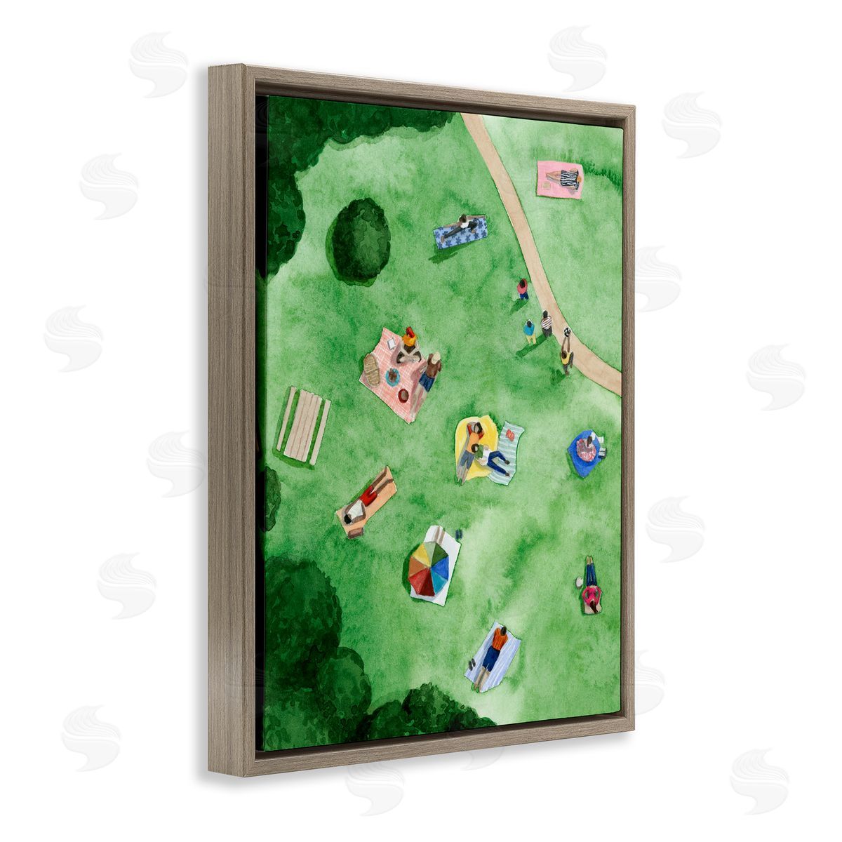 Kid's Summer Park Activities Brown Floating Frame Canvas Wall Art, Home Decor by Grace Popp