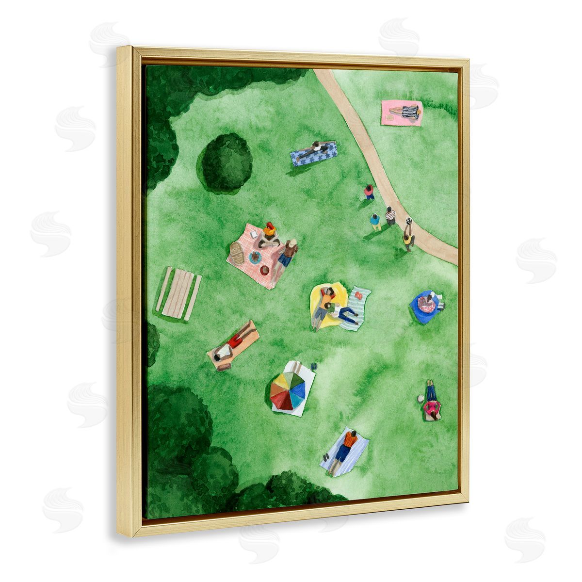 Kid's Summer Park Activities Gold Floating Frame Canvas Wall Art, Home Decor by Grace Popp