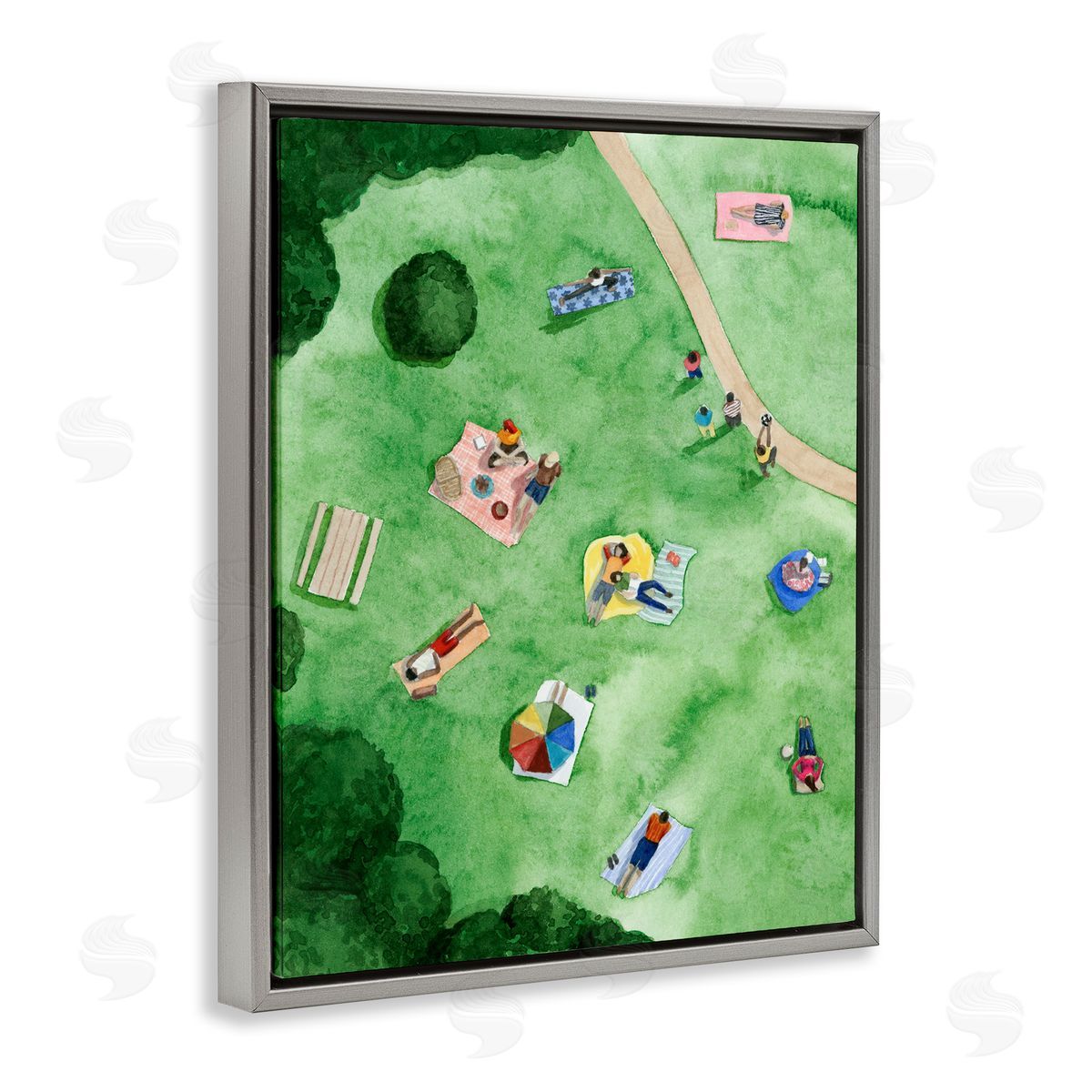 Kid's Summer Park Activities Grey Floating Frame Canvas Wall Art, Home Decor by Grace Popp