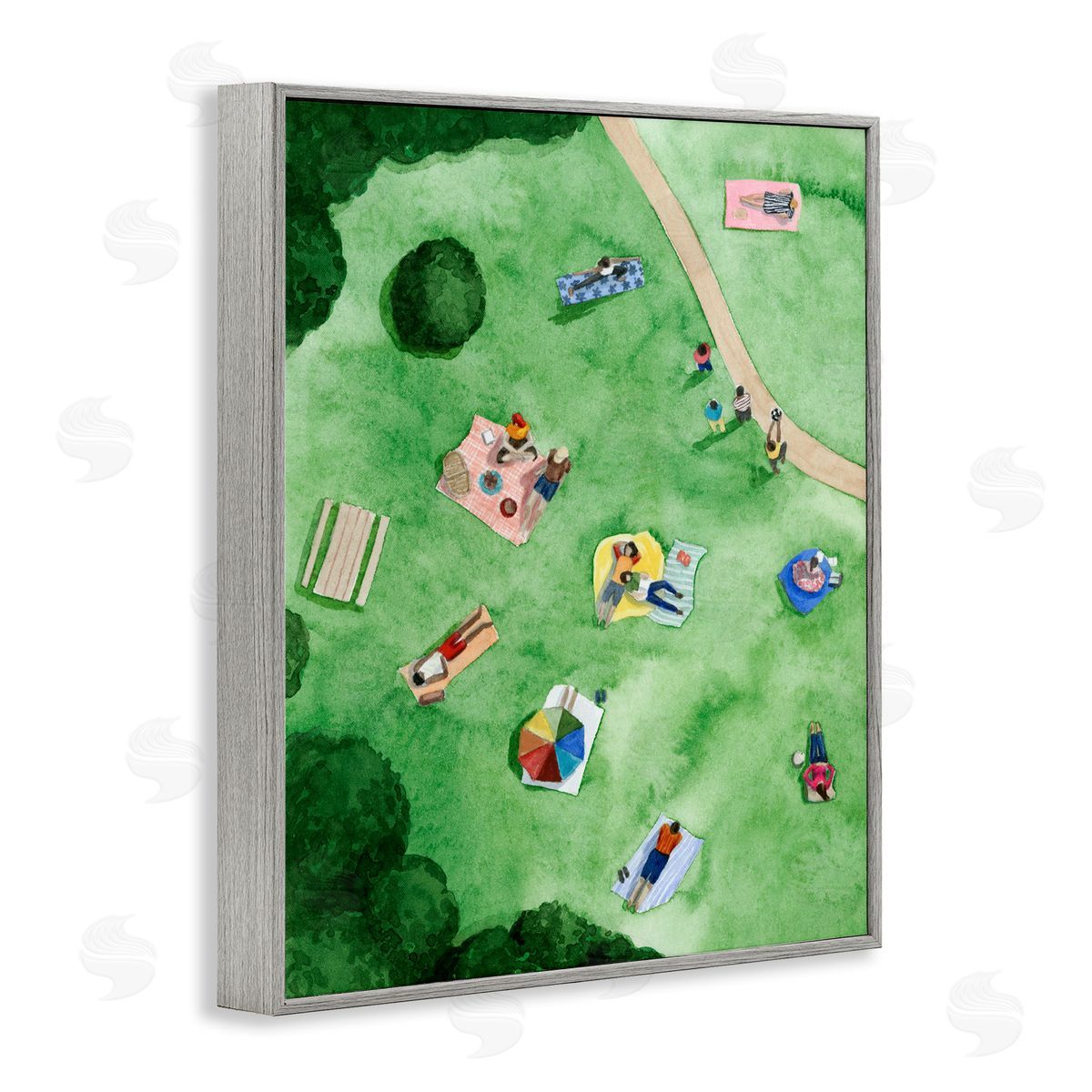 Kid's Summer Park Activities Grey Frame Print Wall Art, Home Decor by Grace Popp