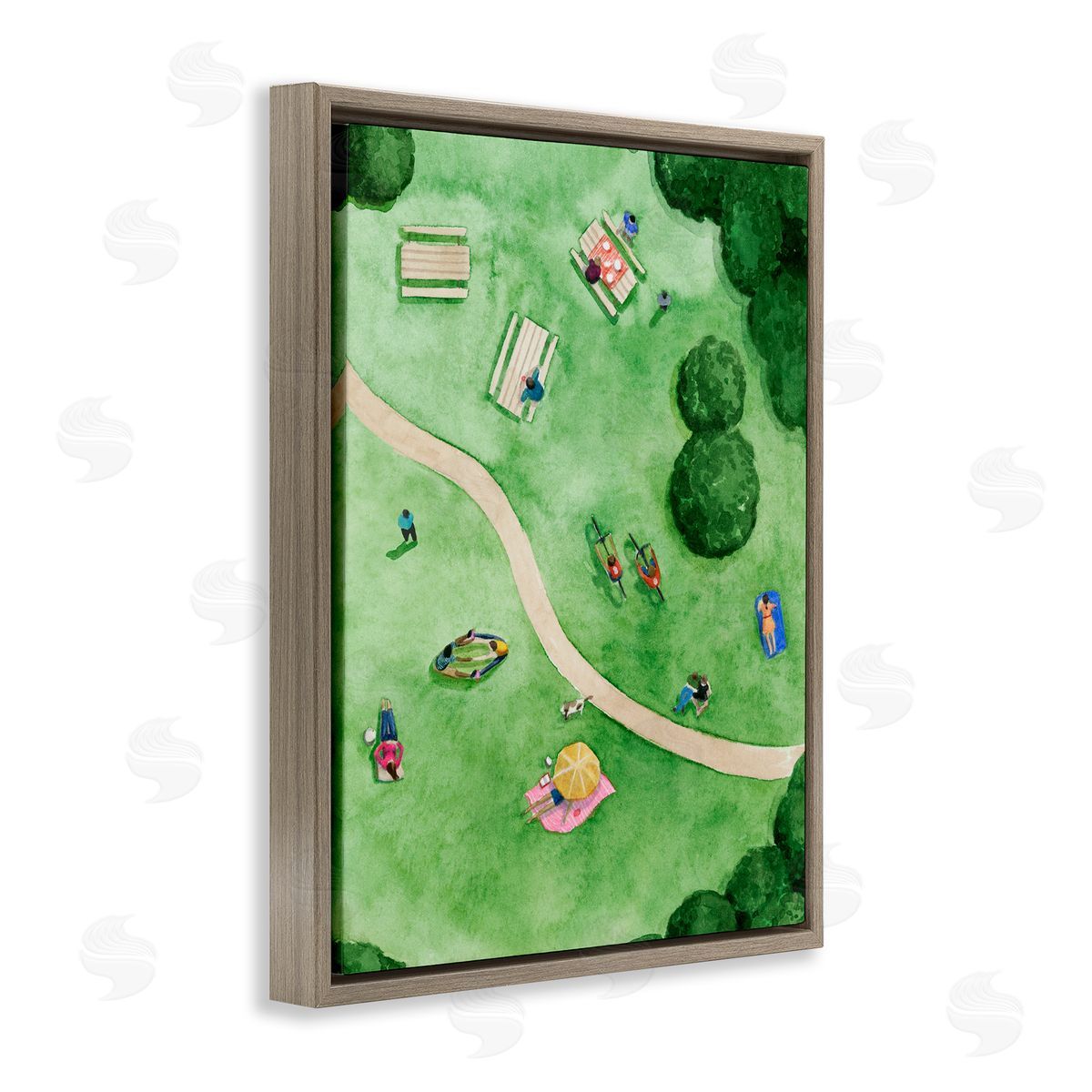 Kid's Summer Park Landscape Brown Floating Frame Canvas Wall Art, Home Decor by Grace Popp
