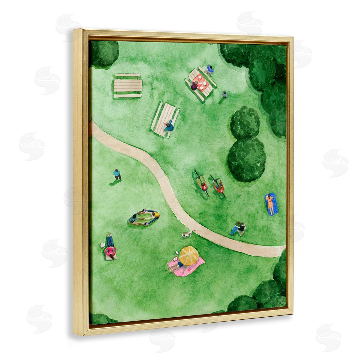 Kid's Summer Park Landscape Gold Floating Frame Canvas Wall Art, Home Decor by Grace Popp