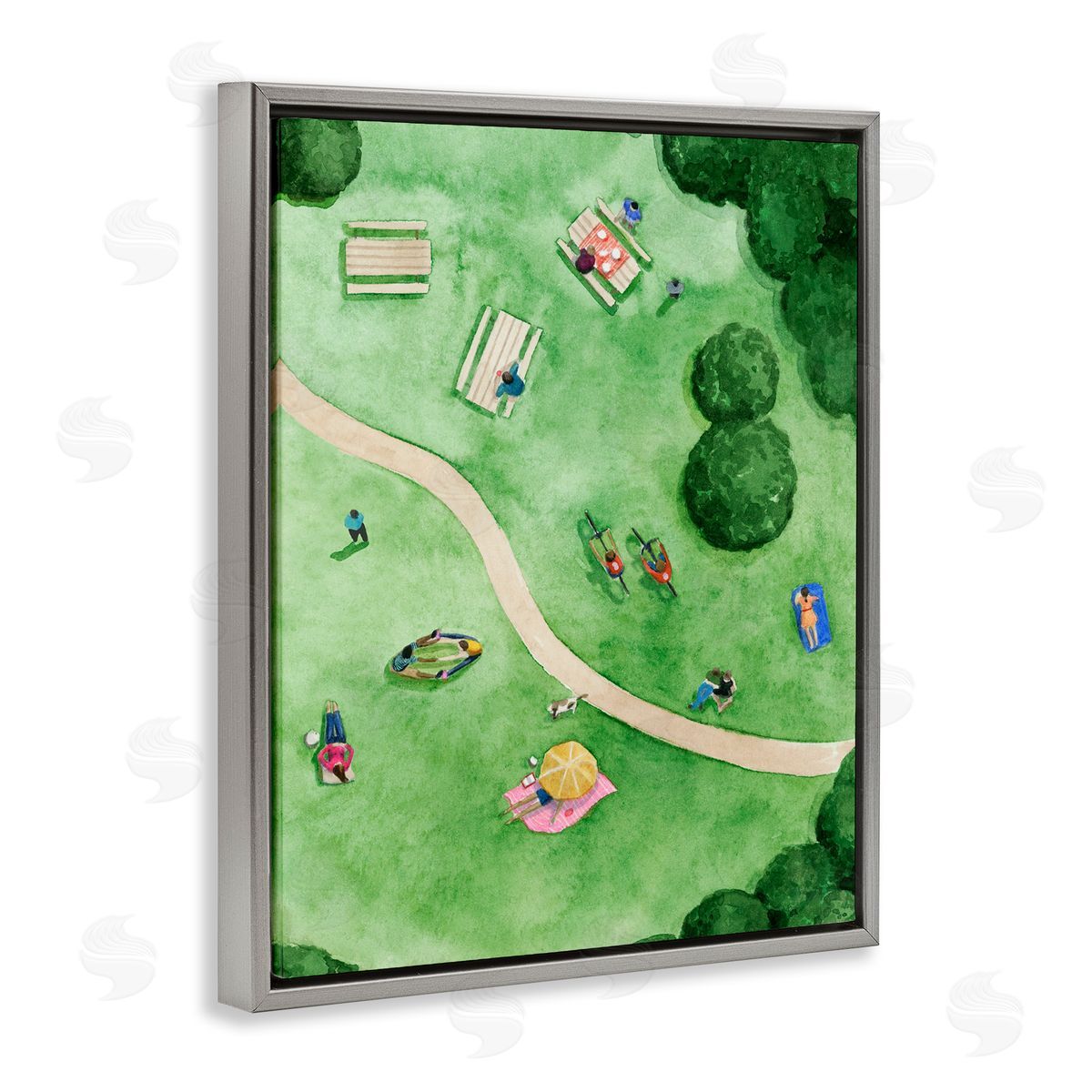 Kid's Summer Park Landscape Grey Floating Frame Canvas Wall Art, Home Decor by Grace Popp