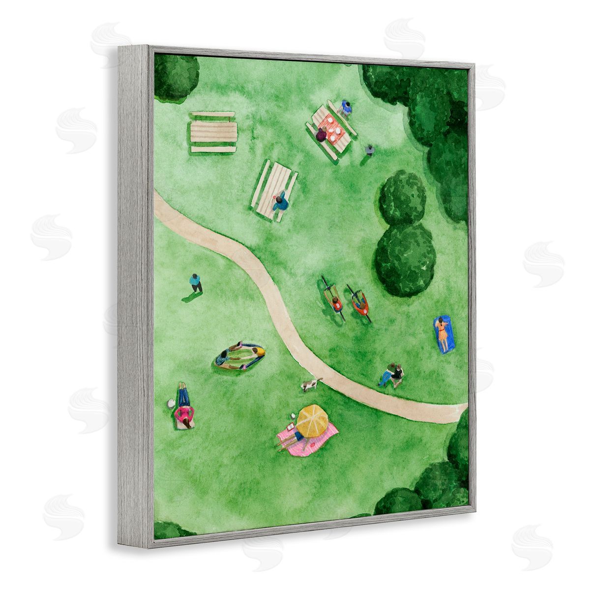 Kid's Summer Park Landscape Grey Frame Print Wall Art, Home Decor by Grace Popp